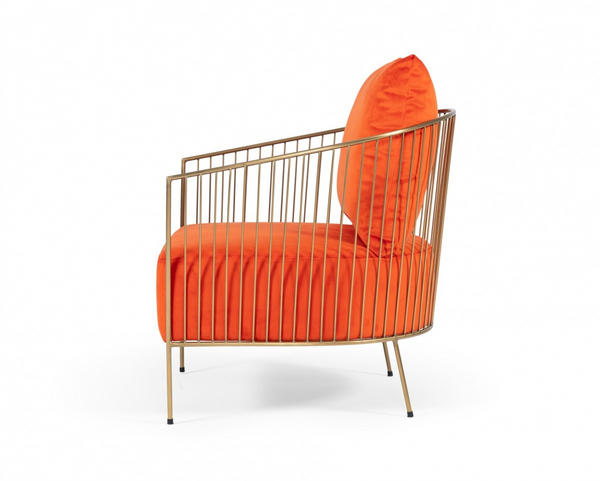 Poppy Semi-Cage Orange Velvet and Gold Leg Armchair