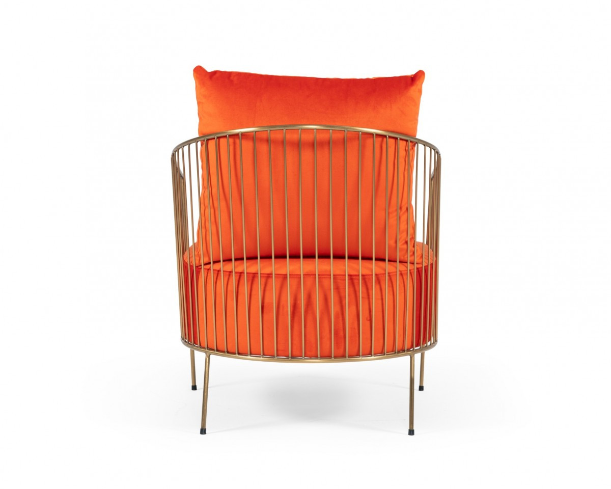 Poppy Semi-Cage Orange Velvet and Gold Leg Armchair