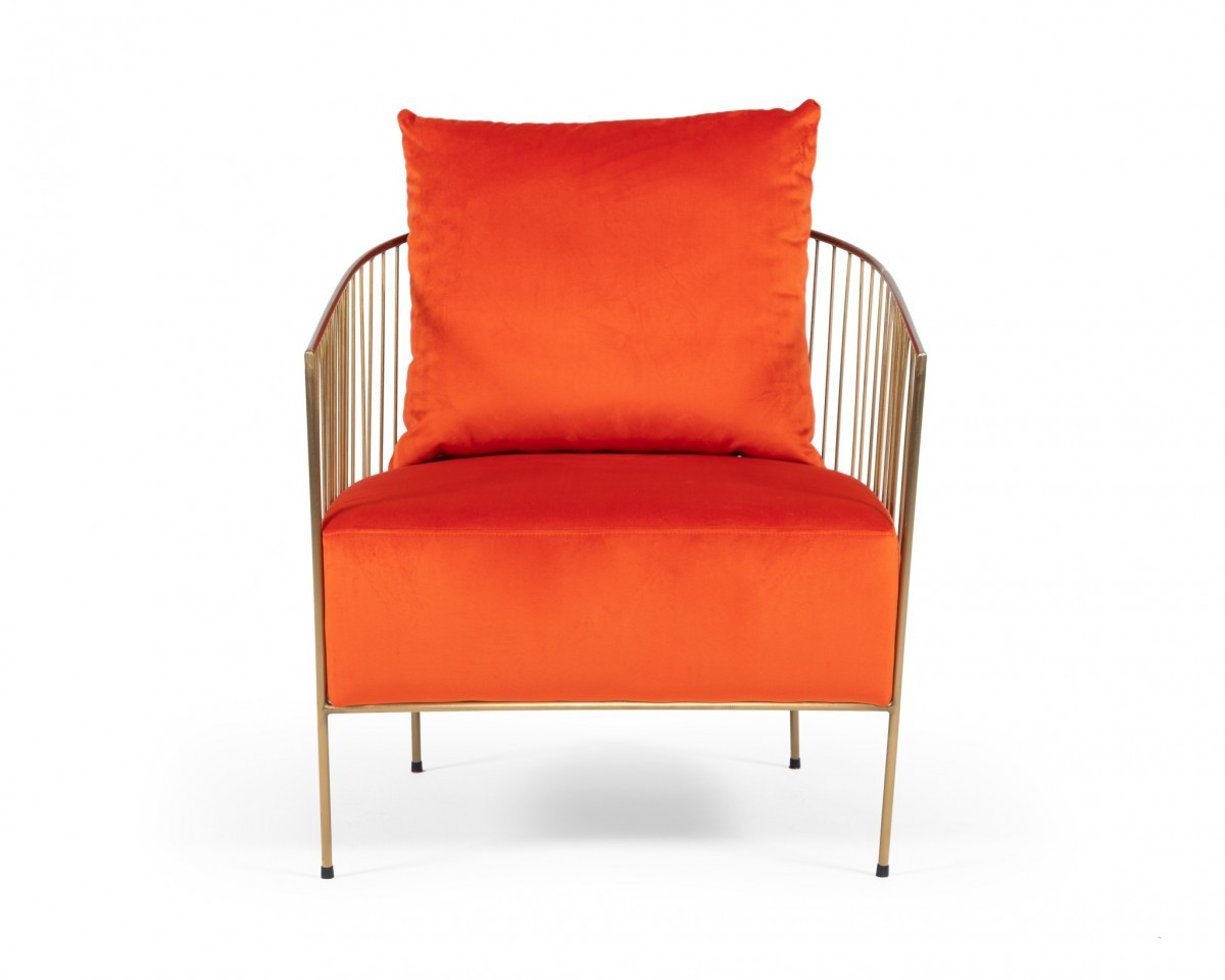 Poppy Semi-Cage Orange Velvet and Gold Leg Armchair