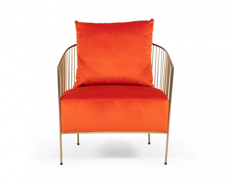 Poppy Semi-Cage Orange Velvet and Gold Leg Armchair