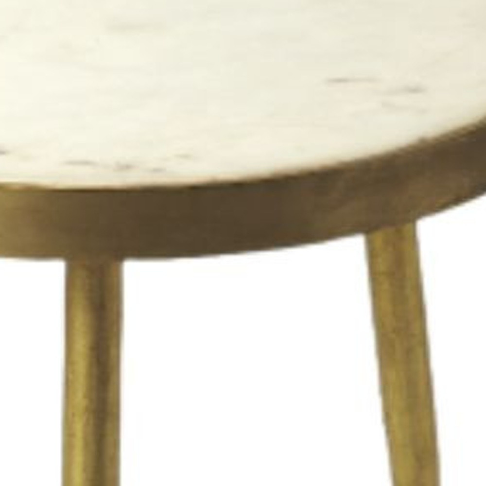 Gold And White Marble Round End Table