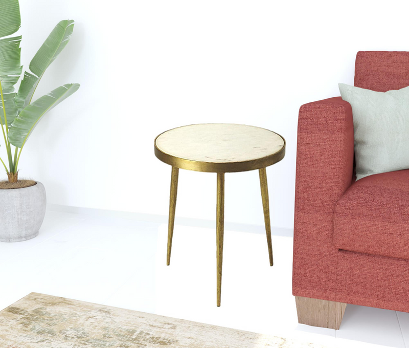 Gold And White Marble Round End Table