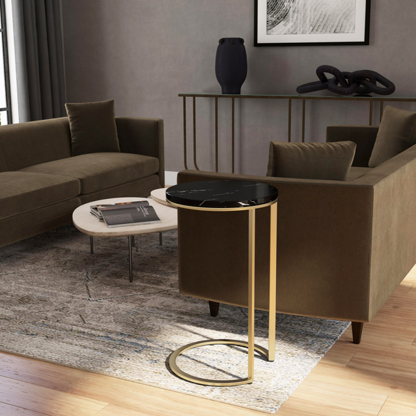 Rema Black Marble Round End Table