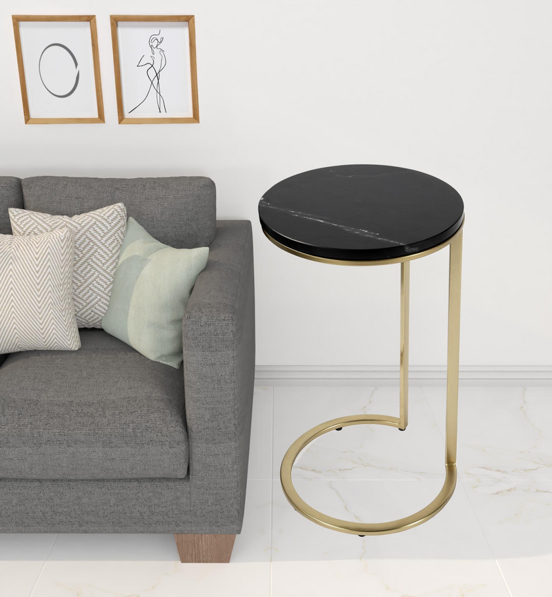 Rema Black Marble Round End Table