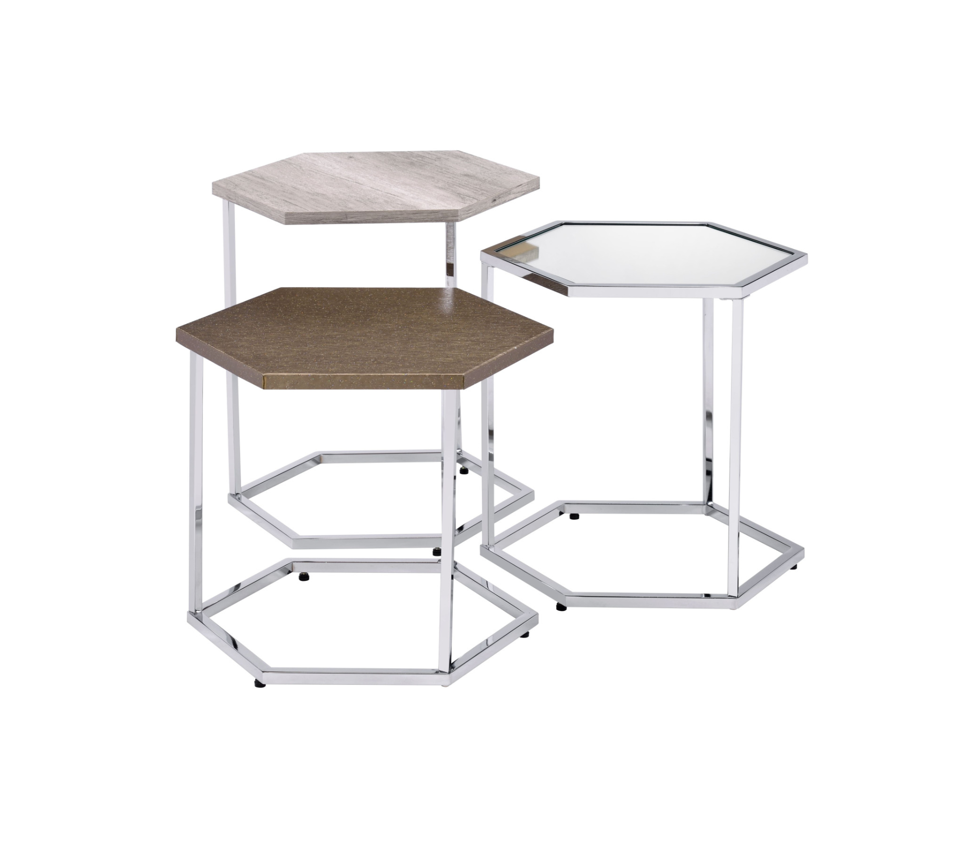 Geo Nest Chrome and Taupe Hexagon Coffee Tables