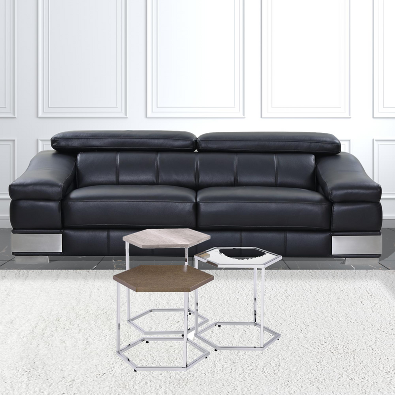 Geo Nest Chrome and Taupe Hexagon Coffee Tables