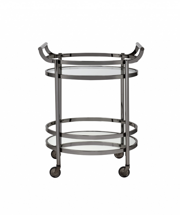 Last Call Clear Glass and Black Nickel Serving Cart
