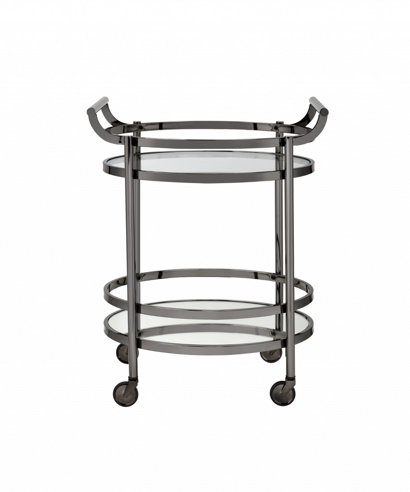 Last Call Clear Glass and Black Nickel Serving Cart