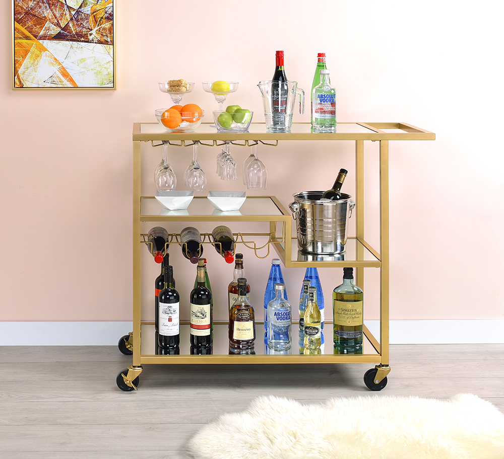 Classic Gold and Clear Glass Serving Cart