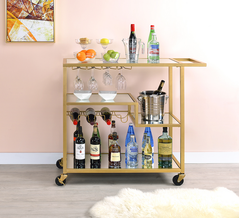 Classic Gold and Clear Glass Serving Cart