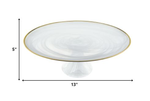 Handcrafted Optical Glass And White Gold Footed Cakestand With Gold Rim