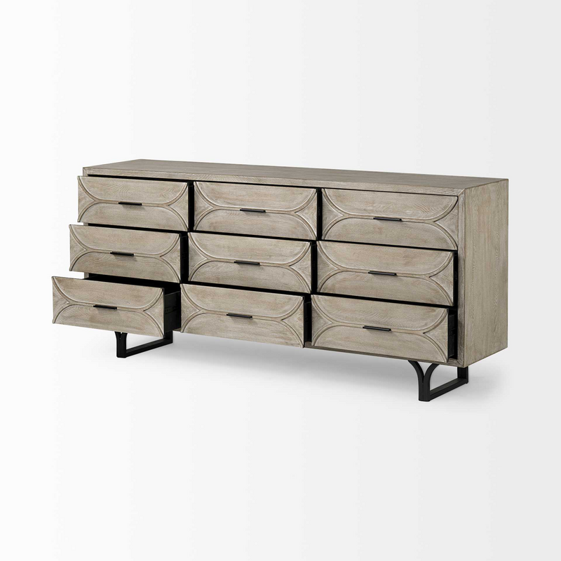 Olsen Coastal Elegance Nine-Drawer Mango Wood Sideboard