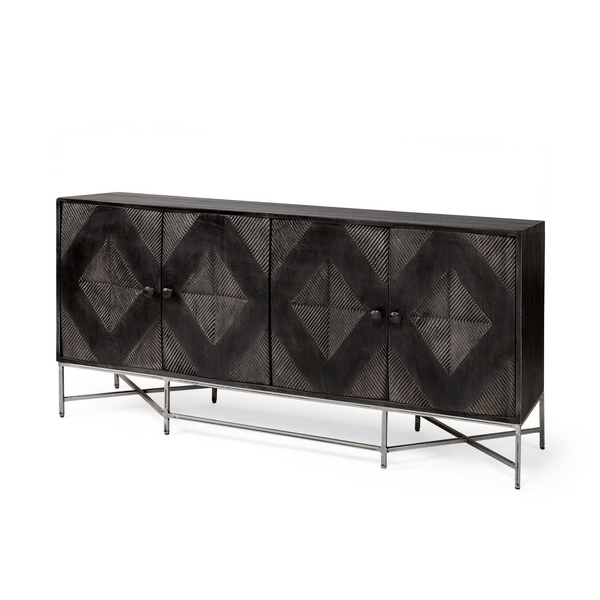 Drewberry Dark Brown Solid Mango Wood Finish Sideboard With 4 Cabinet Doors