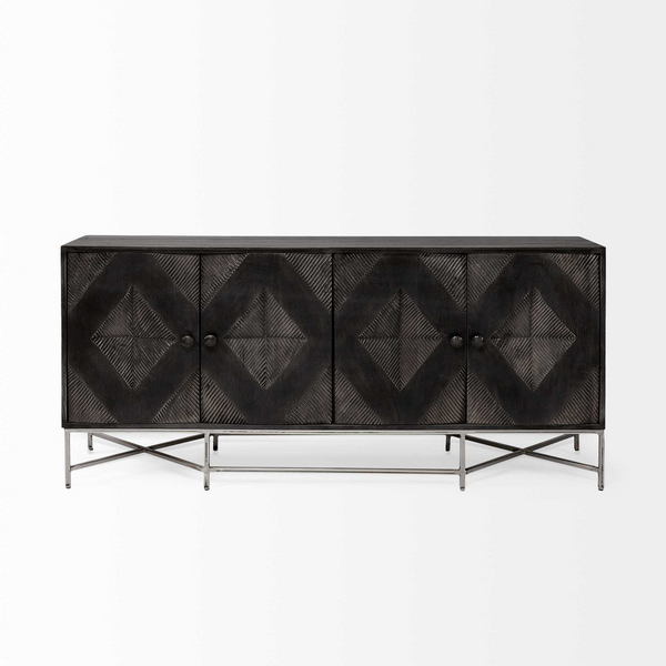Drewberry Dark Brown Solid Mango Wood Finish Sideboard With 4 Cabinet Doors