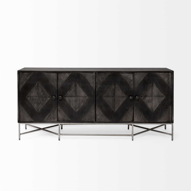 Drewberry Dark Brown Solid Mango Wood Finish Sideboard With 4 Cabinet Doors