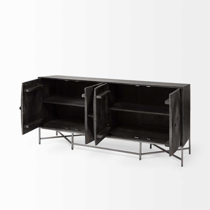 Drewberry Dark Brown Solid Mango Wood Finish Sideboard With 4 Cabinet Doors