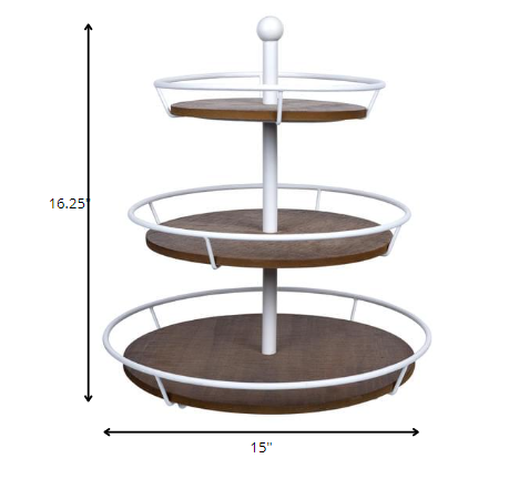 Three Tiered Metal And Wood Decorative Stand