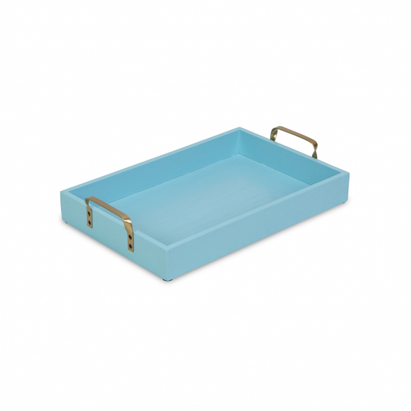 Light Blue Wooden Tray with Gold Handles