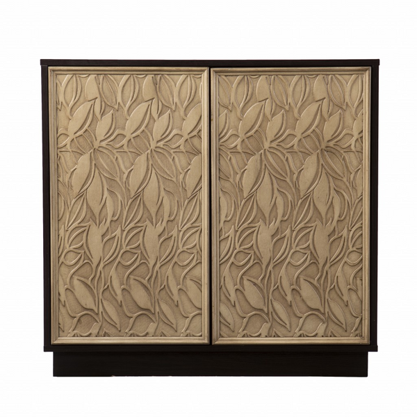 Brown and Cream Sculptural Leaf Accent Sideboard