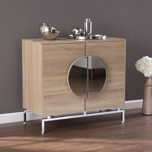 Mira Mirrored Circle Double Door Bar Cabinet