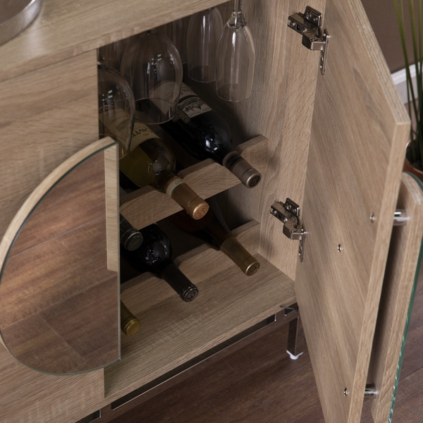 Mira Mirrored Circle Double Door Bar Cabinet