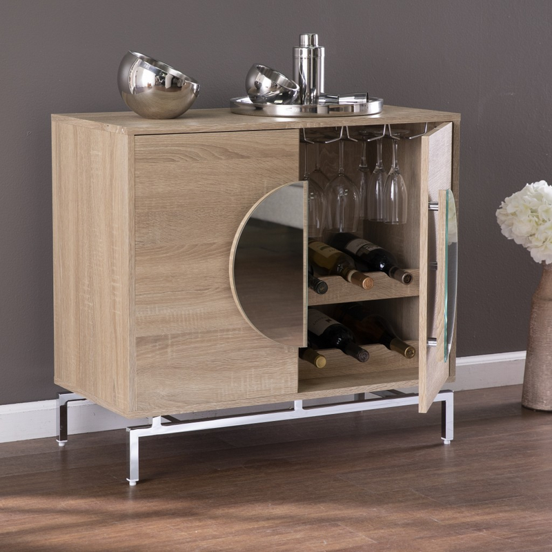 Mira Mirrored Circle Double Door Bar Cabinet
