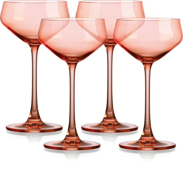 Translucent Blush Coral Coupe Glasses Set of 4