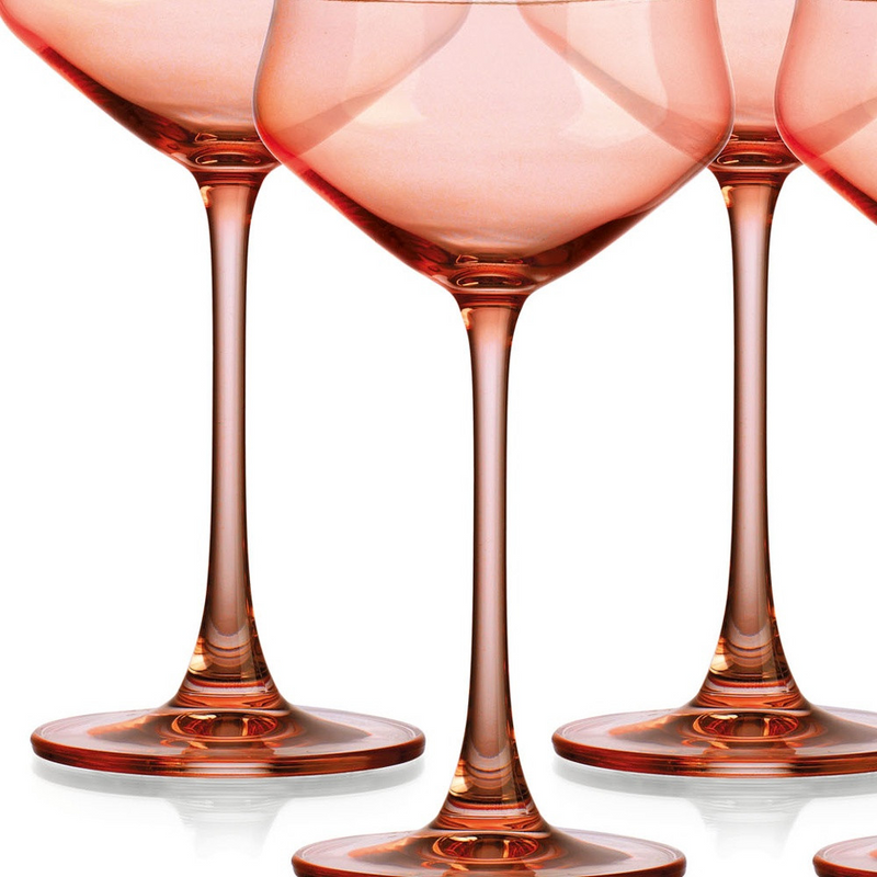Translucent Blush Coral Coupe Glasses Set of 4