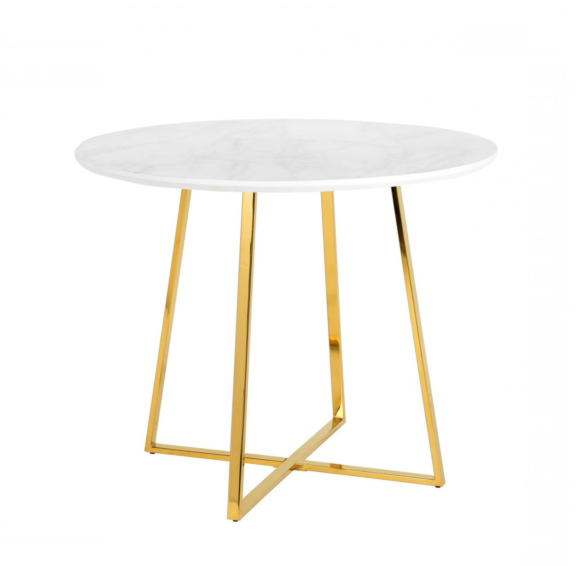 White Faux Marble and Gold Round Dining Table