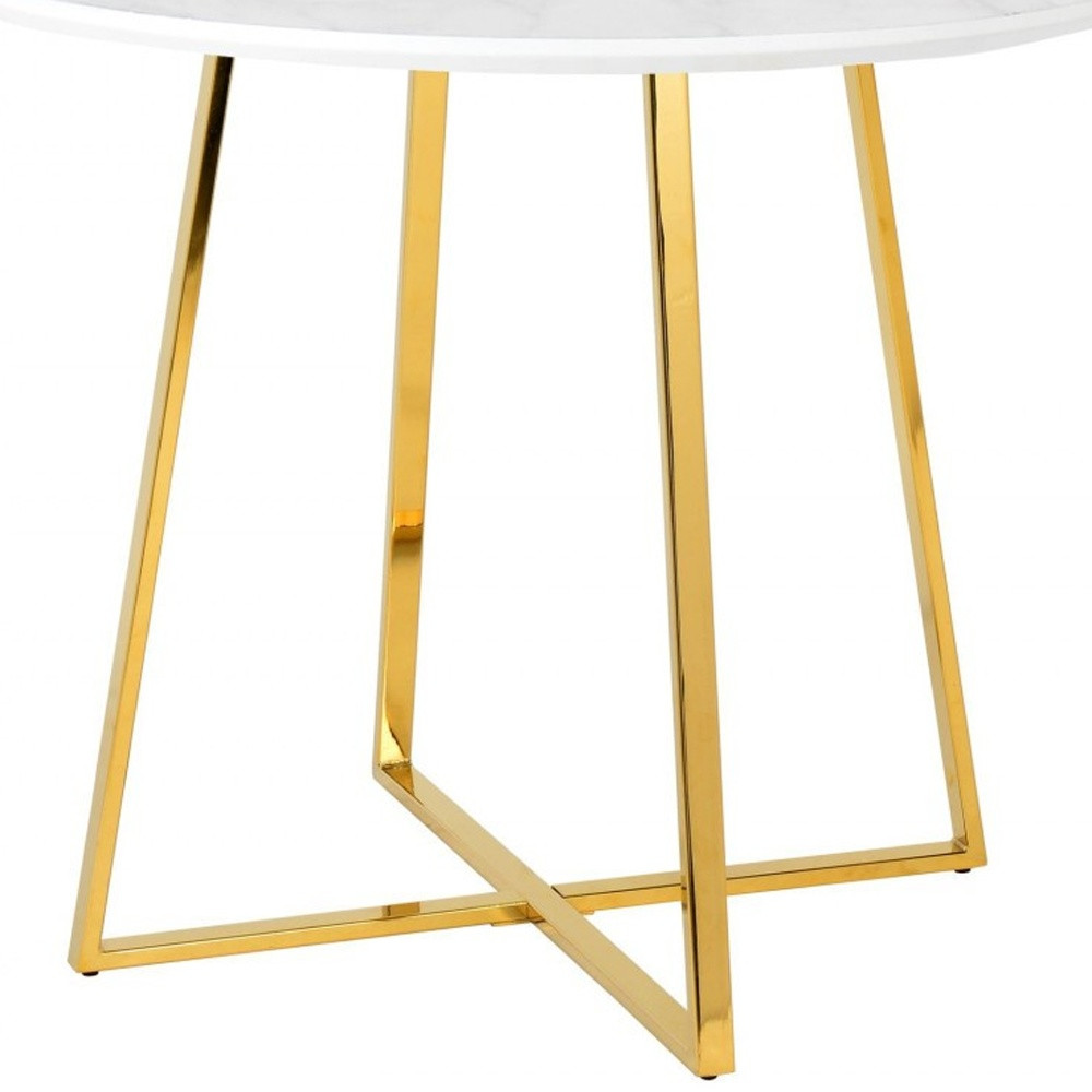 White Faux Marble and Gold Round Dining Table