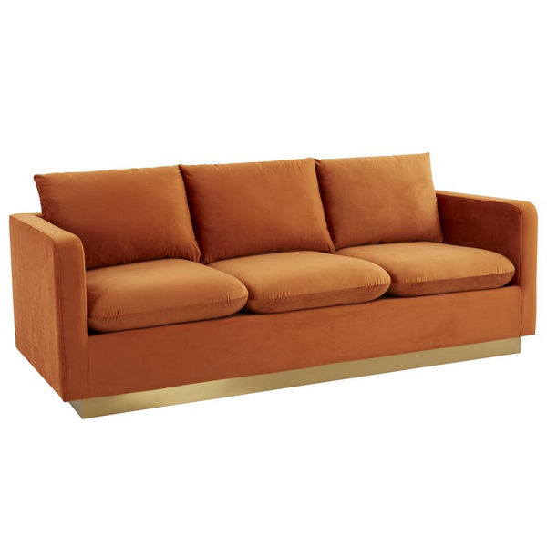 Nervo Modern Mid-Century Upholstered Velvet Sofa with Gold Frame