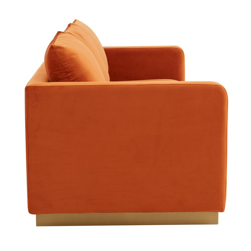 Nervo Modern Mid-Century Upholstered Velvet Sofa with Gold Frame