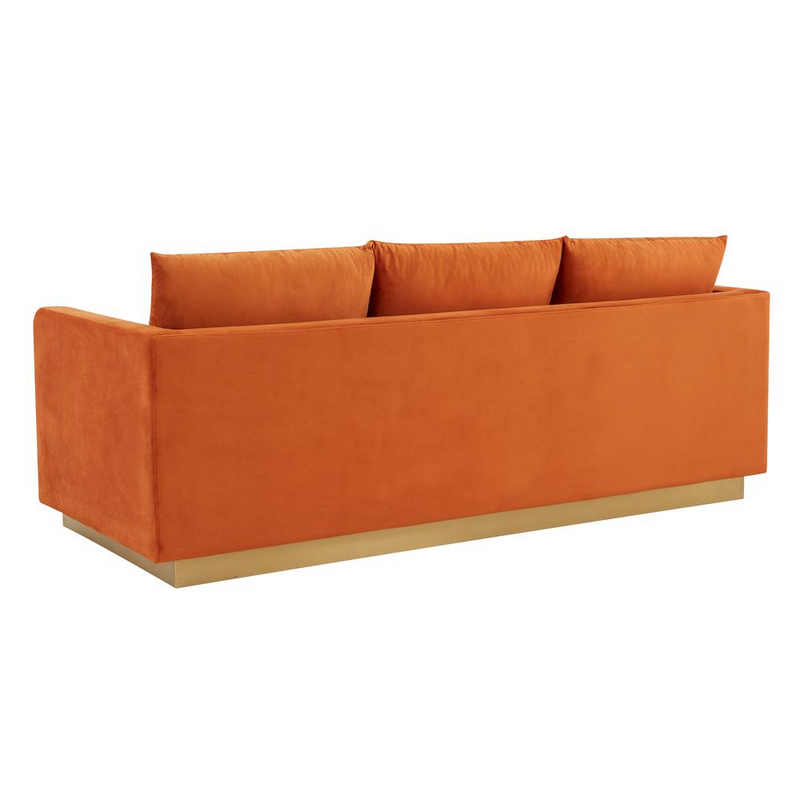 Nervo Modern Mid-Century Upholstered Velvet Sofa with Gold Frame