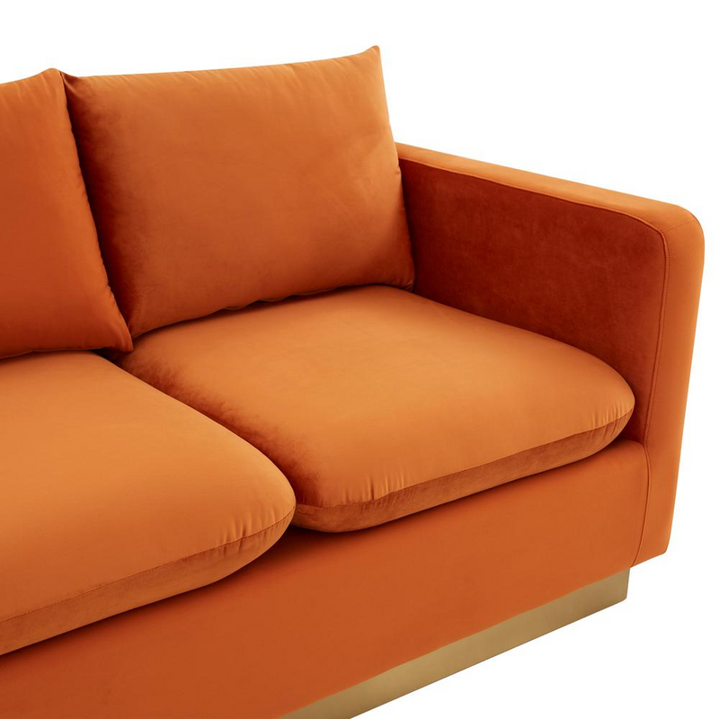 Nervo Modern Mid-Century Upholstered Velvet Sofa with Gold Frame