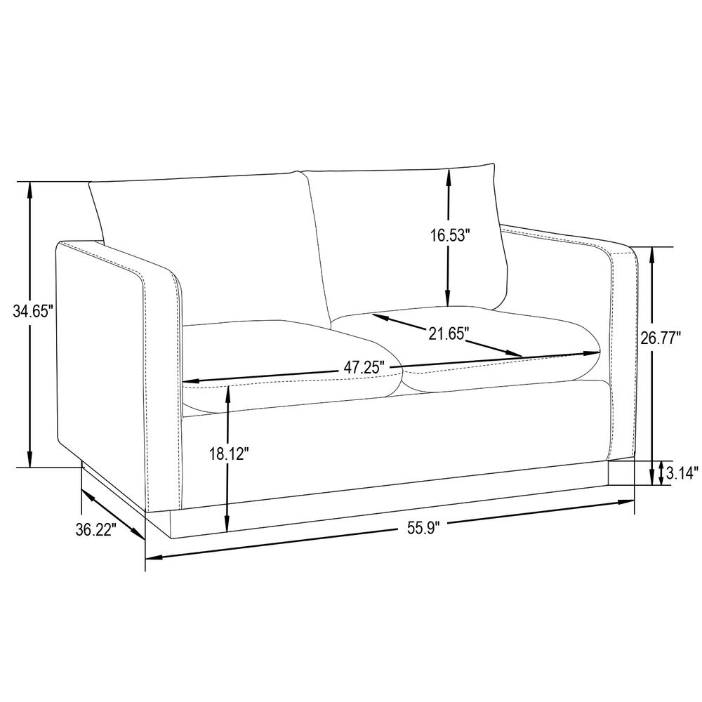 LeisureMod Nervo Modern Mid-Century Upholstered Leather Loveseat with Gold Frame, White