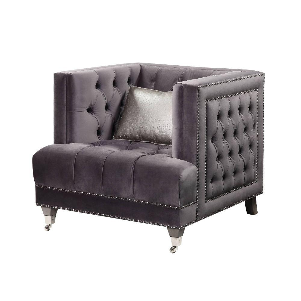 Graybrook Velvet Accent Chair with Button Tufting - Gray