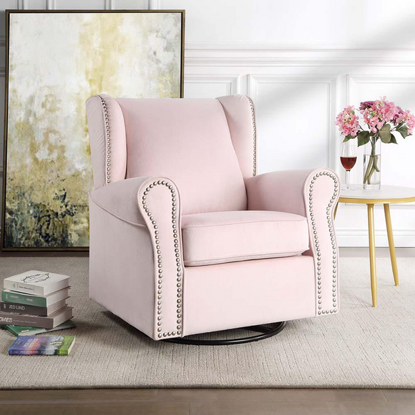 Tamaki Pink Fabric Swivel Chair with Glider