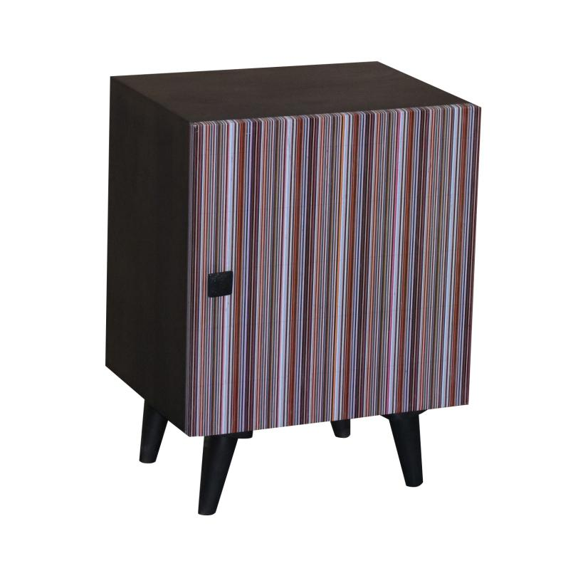 Pinstripe Nightstand |1 Cabinet - Black/Multi