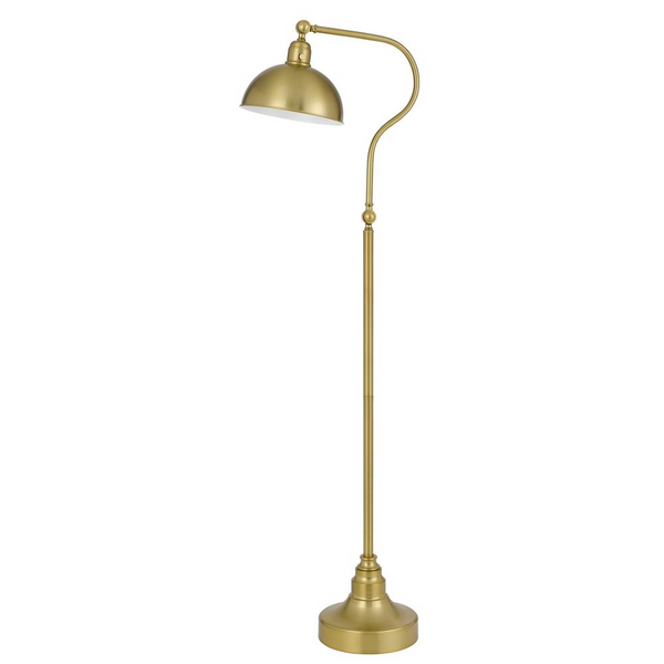 Vintage Brass Arc Floor Lamp with Adjustable Height and Half Dome Metal Shade
