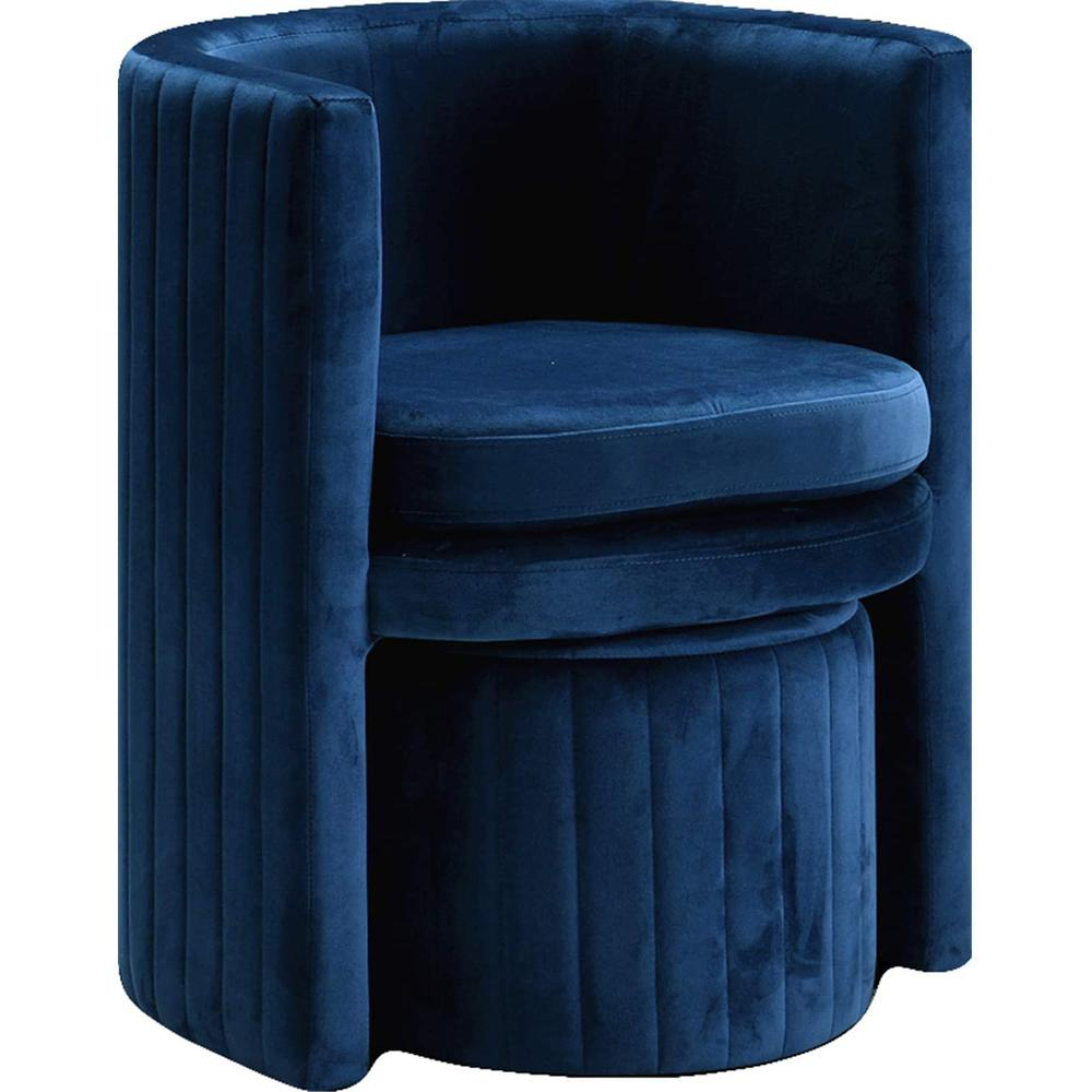 Seager Navy Velvet Round Accent Chair with Ottoman