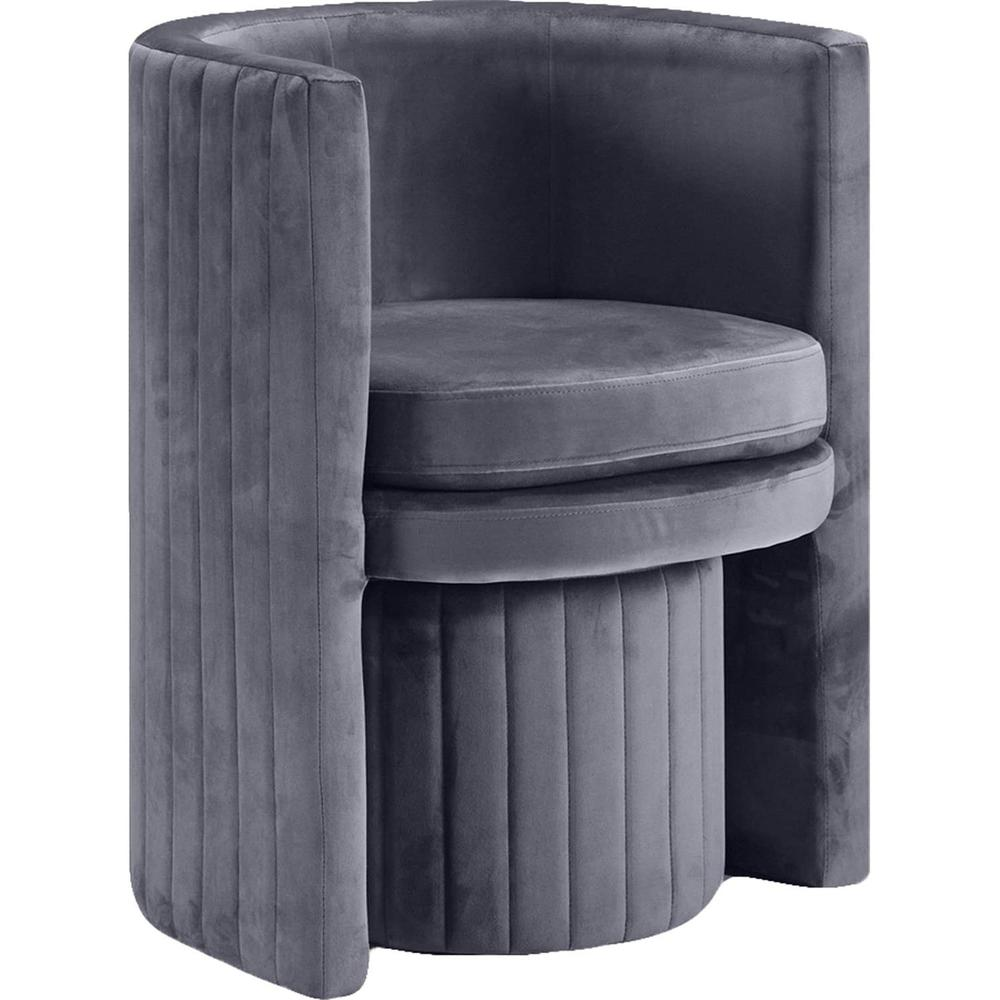 Seager Gray Velvet Round Accent Chair with Ottoman