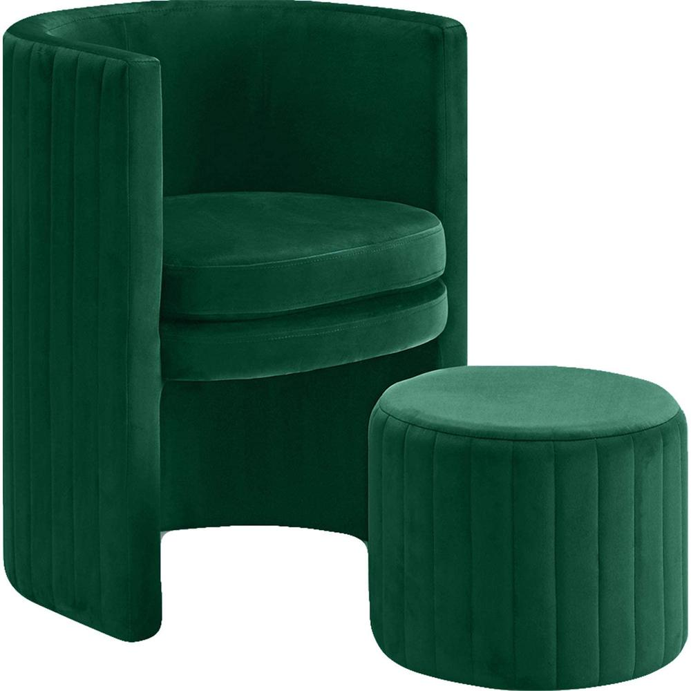 Seager Green Velvet Round Arm Chair with Ottoman