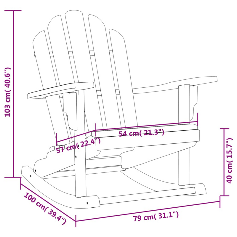 Solid Wood Teak Patio Adirondack Rocking Chair Set