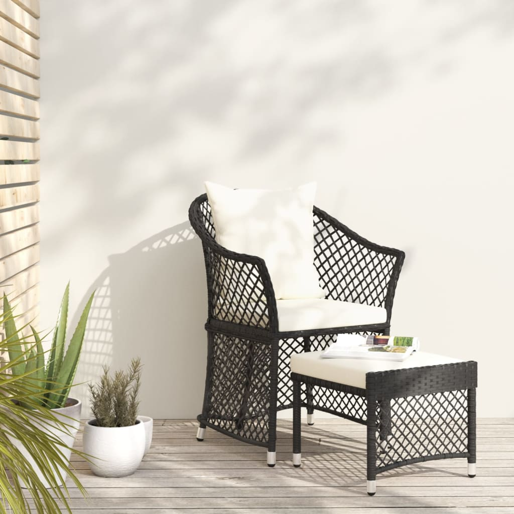 Black Poly Rattan 2-pc. Patio Lounge Set with Cushions