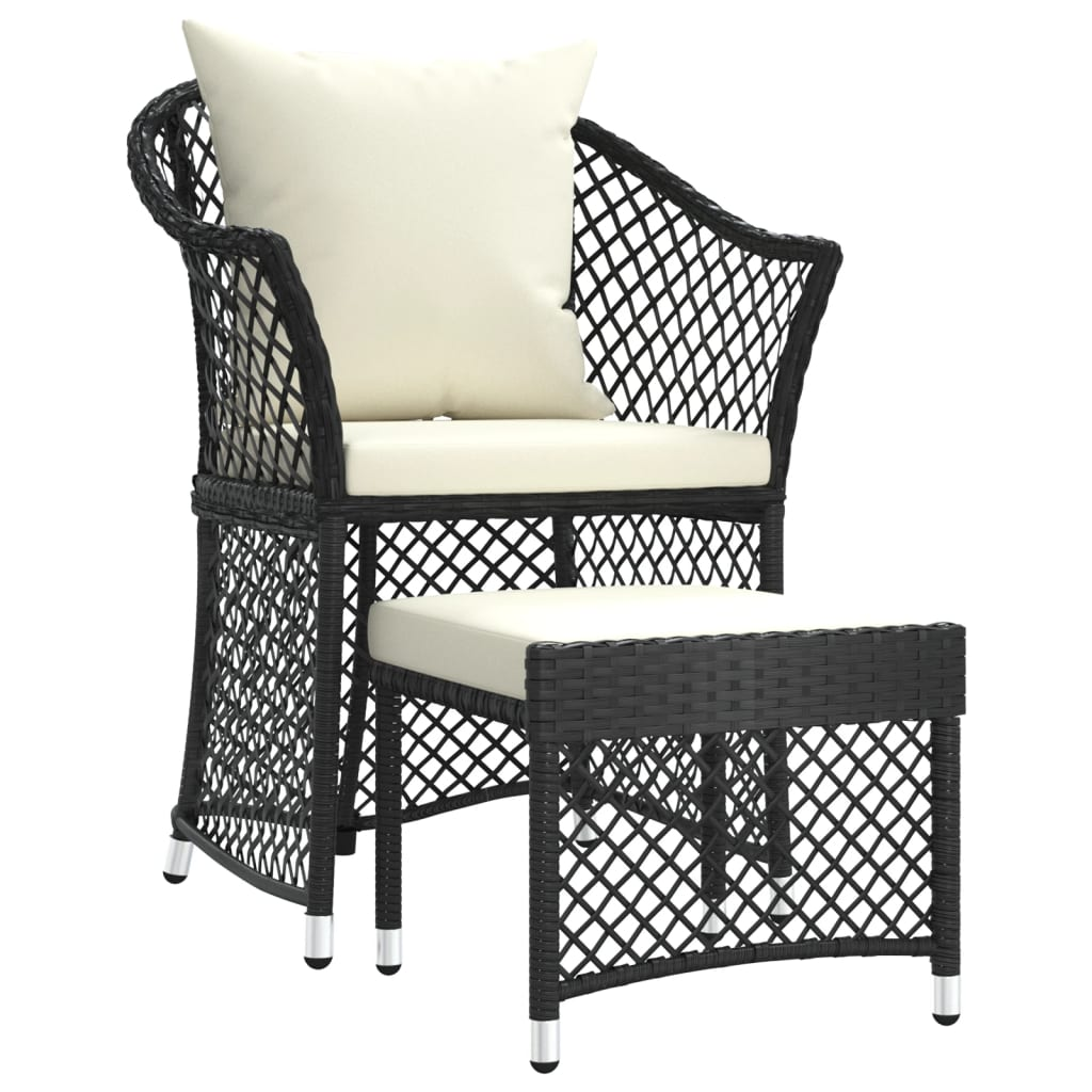 Black Poly Rattan 2-pc. Patio Lounge Set with Cushions