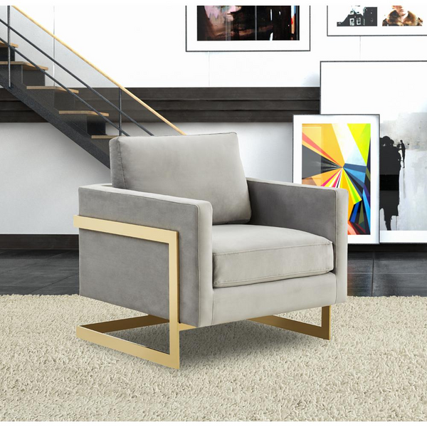 LeisureMod Lincoln Velvet Accent Armchair With Gold Frame