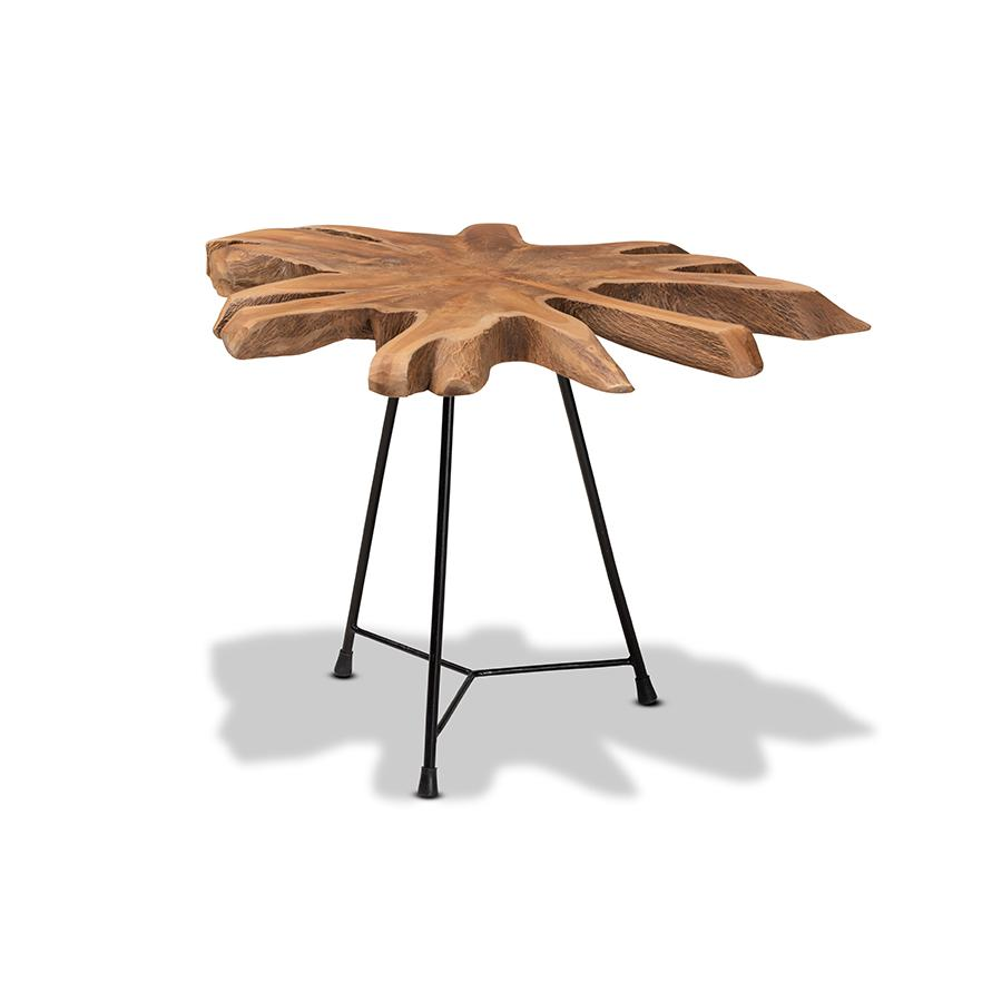 Merci Rustic Industrial Natural Brown and Black End Table with Teak Tree Trunk Tabletop