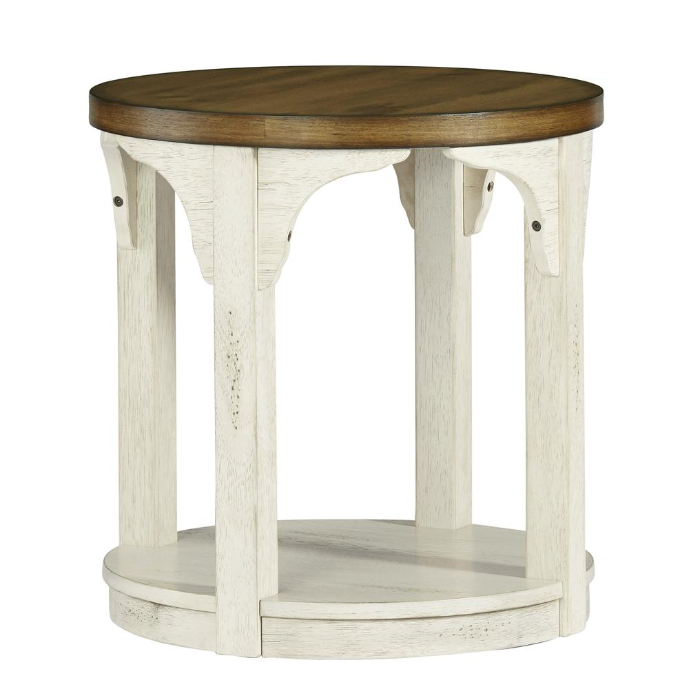 Round End Table, Oak/Antique White