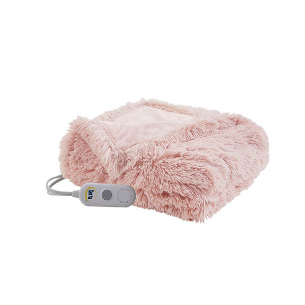 Serta Malea Blush Shaggy Faux Fur Heated Throw
