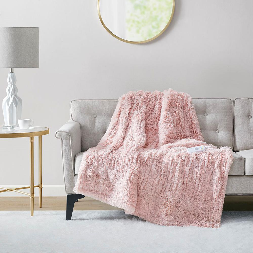 Serta Malea Blush Shaggy Faux Fur Heated Throw